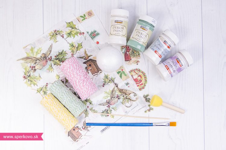 Decoupage technika na polystyrénové ozdoby s použitím ryžového papiera